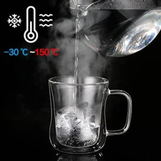 Ecooe Set of Borosilicate Glass Cups with Lightweight and Perfect for Hot and Cold and Glass Mugs Double-Walled Glasses, 350ml, 2, Condensation-Free,