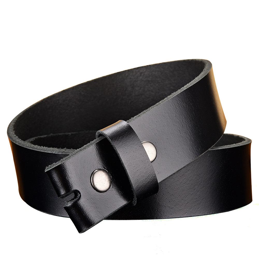 Black First-Layer Cowhide Belt With Body, Unbuttoned Leather Men'S Belt 3.8 Wide Body