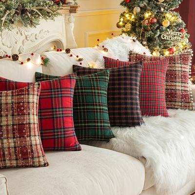 Canapea de Living Roșu Crăciun Plaid Poliester Bumbac Față de Pernă Modern Stil Ins Husă Pernă