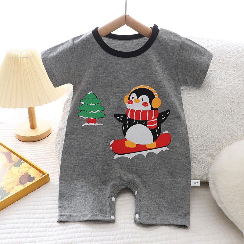 2026 Summer Kids O-Neck Short Sleeve Pajama-Rompers Baby Spring Short Crawling Clothes Cartoon Cotton Jumpsuit for Girl Boy