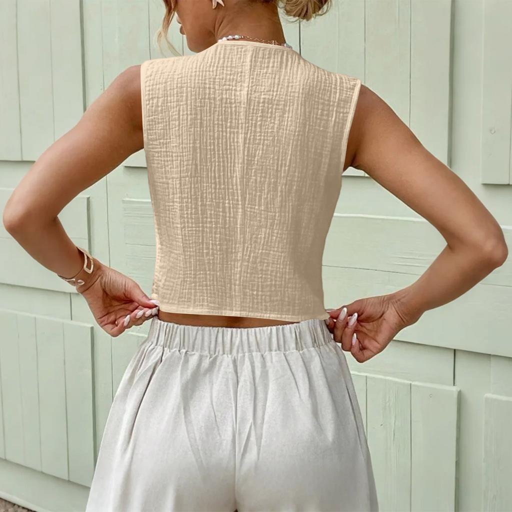 Ladies' Casual And Fashionable Cardigan Button Up Front Vest Top