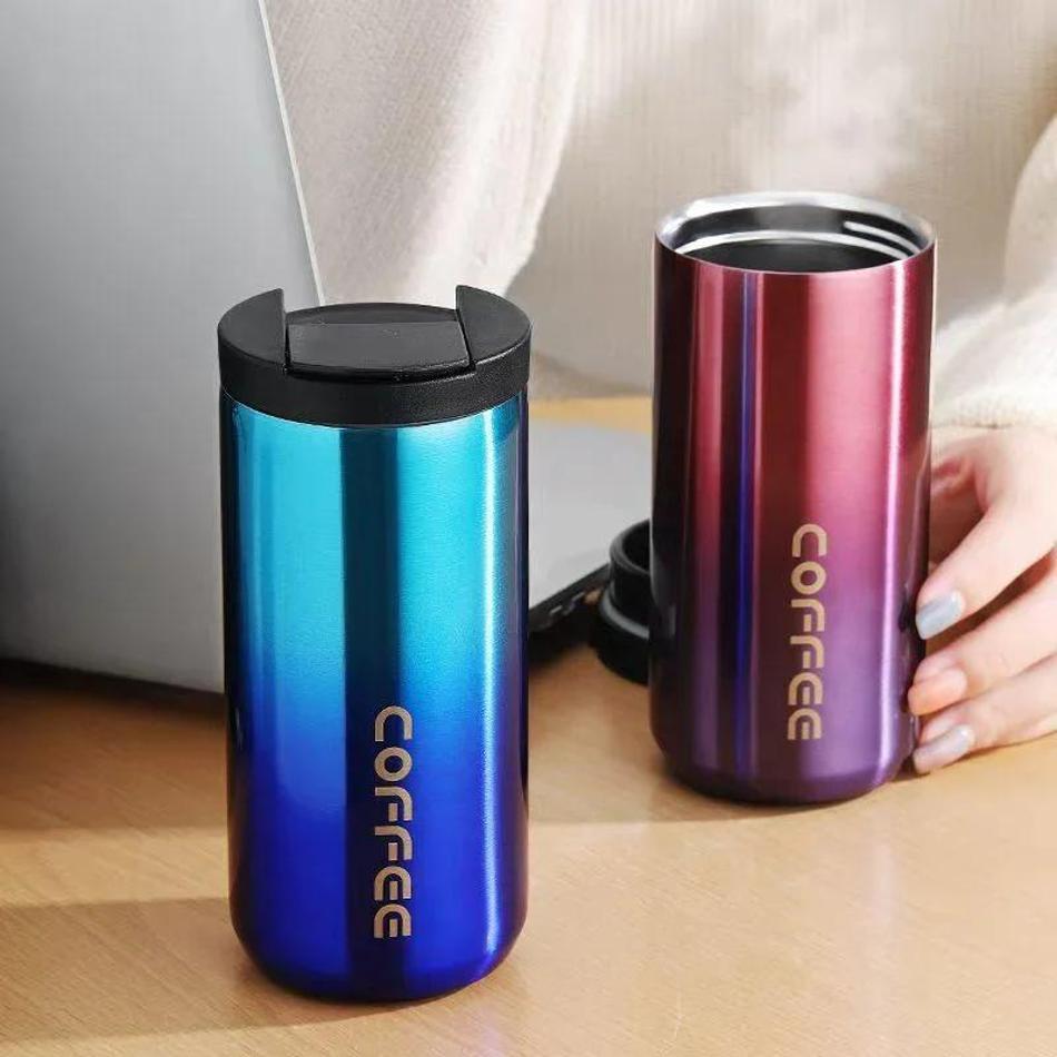 Wholesale 400ml/500ml Stainless Steel Travel Thermal Gooseneck Kettle Household Cups Coffee Mug With Lid Leak-Proof Milk Tea Mug