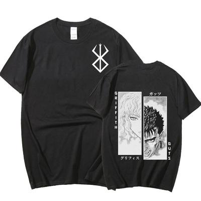 2024 Anime Berserk Tişört Yaz Erkek Kadın Pamuk Büyük Boy Kısa Kollu Tişört Baskılı Tişört Üstleri 2024 Tişört Trend Hayranları Giysileri