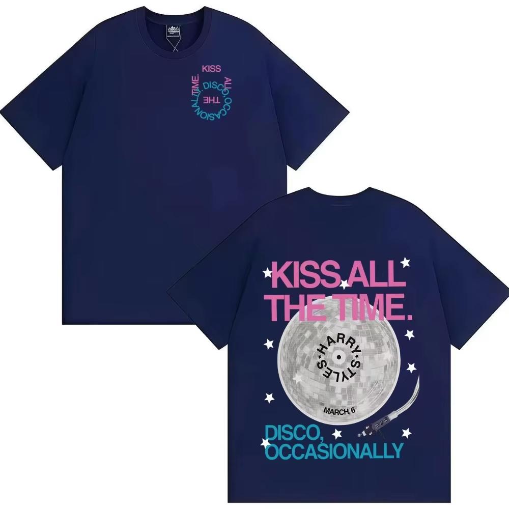 Vintage Loose Streetwear Short Sleeve T-Shirt For Men With Disco Fashion Harry Styles Kiss All The Time 2026 Print T-Shirt
