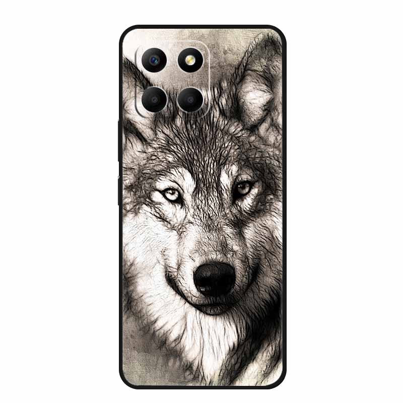 Etui For Honor X6a Zwierzęta TPU Silikon Miękki Tylny Pokrowiec na Telefon dla Huawei Honor X6a HonorX6A 2023 Ochronny Wilk Czarny Fajny Capa