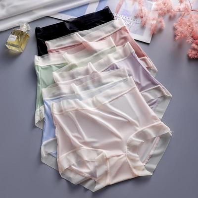 Plus Size Ice Silk High-Waisted Seamless Women's Underwear - Breathable, Elastic, Tummy Control, Butt Lifting, Flattering Panties.