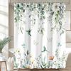 Botanical Shower Curtain With Hummingbirds And Butterflies, White With Green Leaves Shower Curtain Set, Floral Design Bathroom