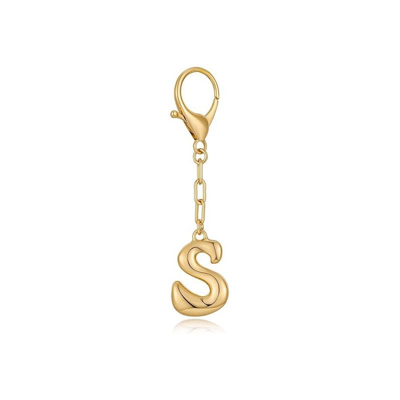 Gold Bubble Initial Keychain Letter Bag Charm for Women DIY Alphabet Purses Handbag Pendant School Backpack Gift Key Accessories
