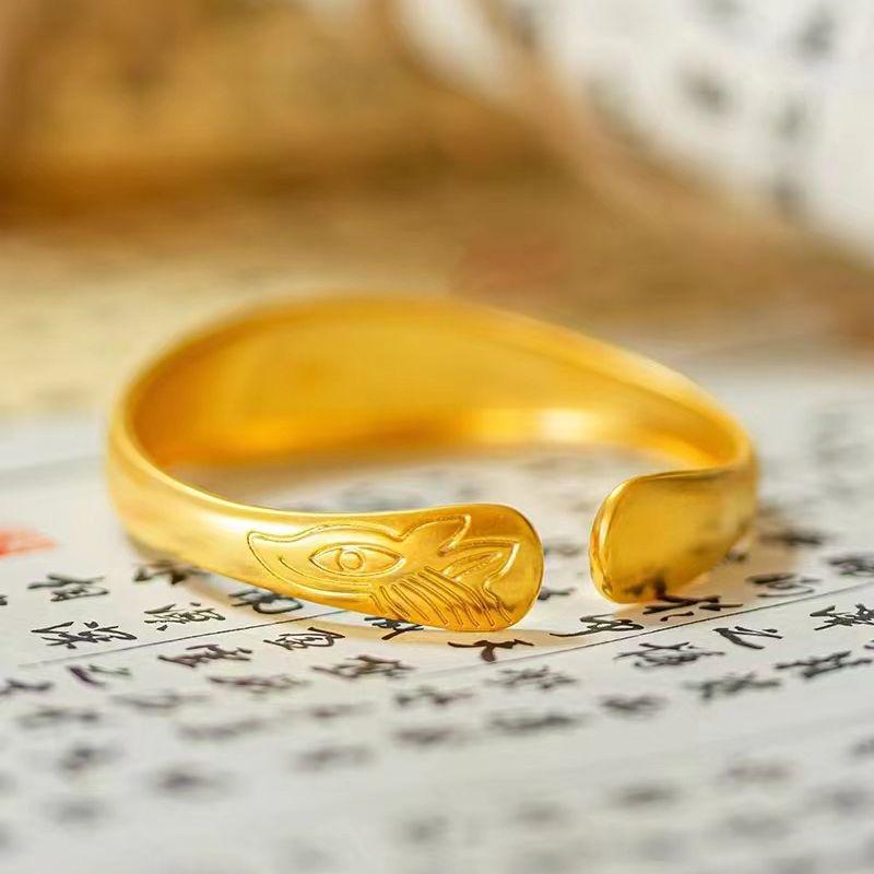 Elegant Vietnamese Sand Gold Pearl Nine-Tailed Fox Openable Bangle Luxury Bracelet