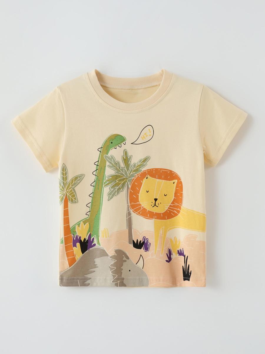 

Boyshort-Sleeve T-Shirt, Dinosaur Printed Kids Round Neck T-Shirt for Boys Clothing (Small & Medium Sizes) 100cm абрикосовый