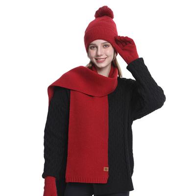 3 Pcs/Set Women Winter Hat Scarf Gloves Set Thick Knitted Ear