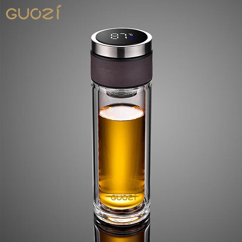 GUOZI Double-Layer Glass Tea Cup with Smart Temperature Display