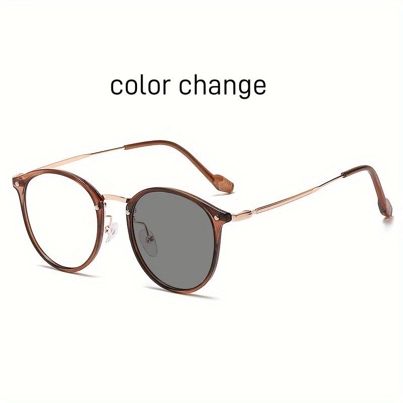Trendy Women Ultra Light Anti Blue Light Glasses Metal Frame Dual Use Color Changing For Work And Leisure