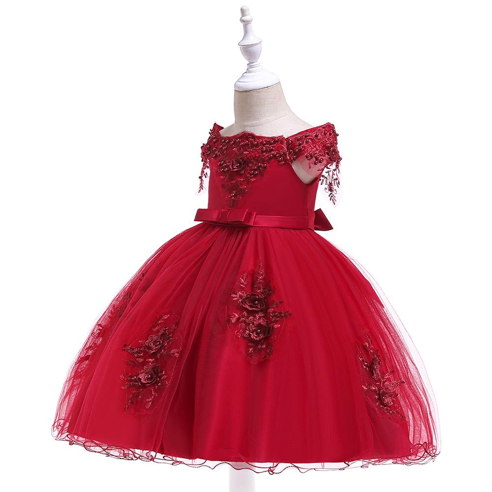 2024 One-Shoulder Puffy Princess Dress with Mesh Embroidery and Pearls for Girls