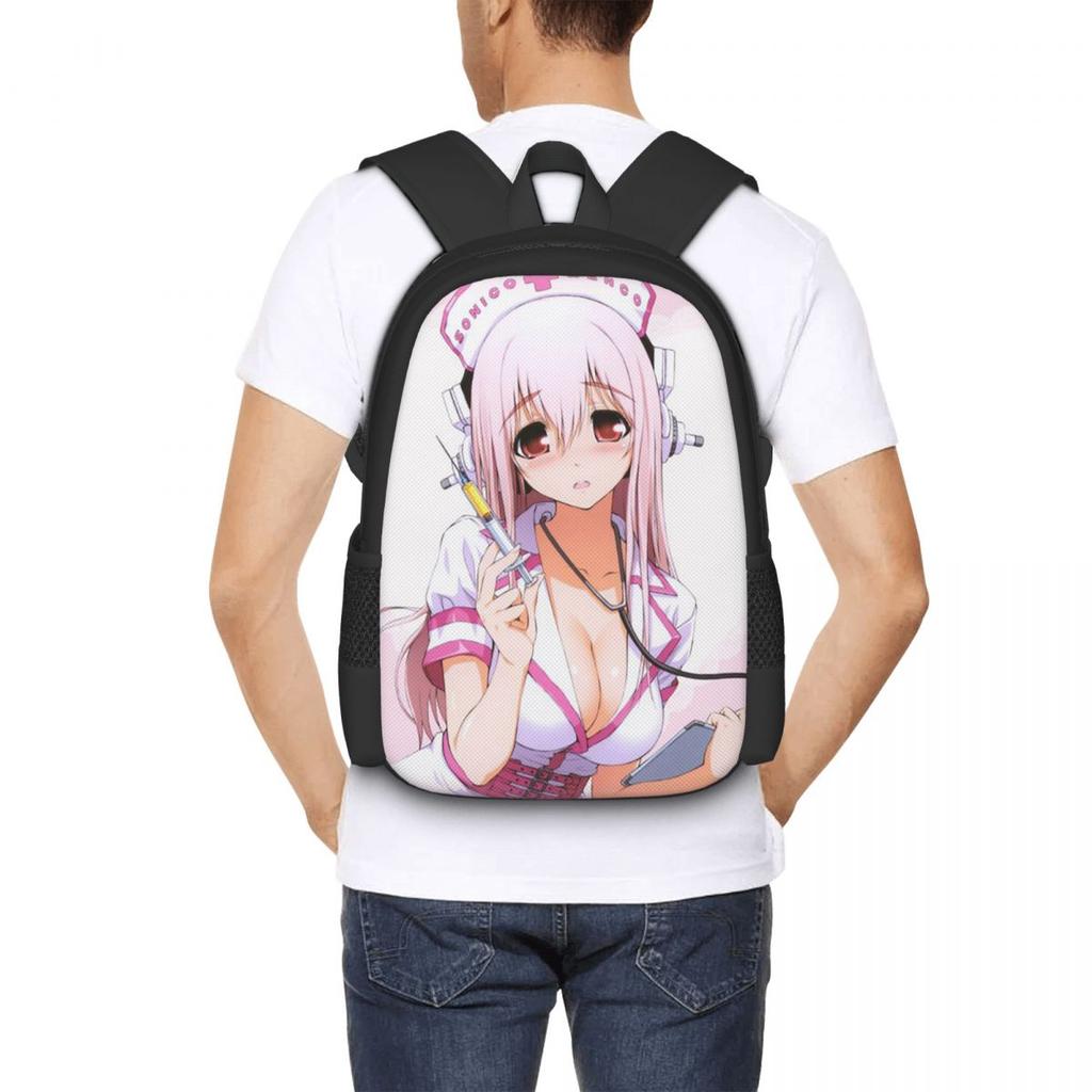 Cartoon Super Sonico Game Cute Girl Student Backpack School Bag Hiking Travel Daypack for Men Women Bookbag Shoulder Bags