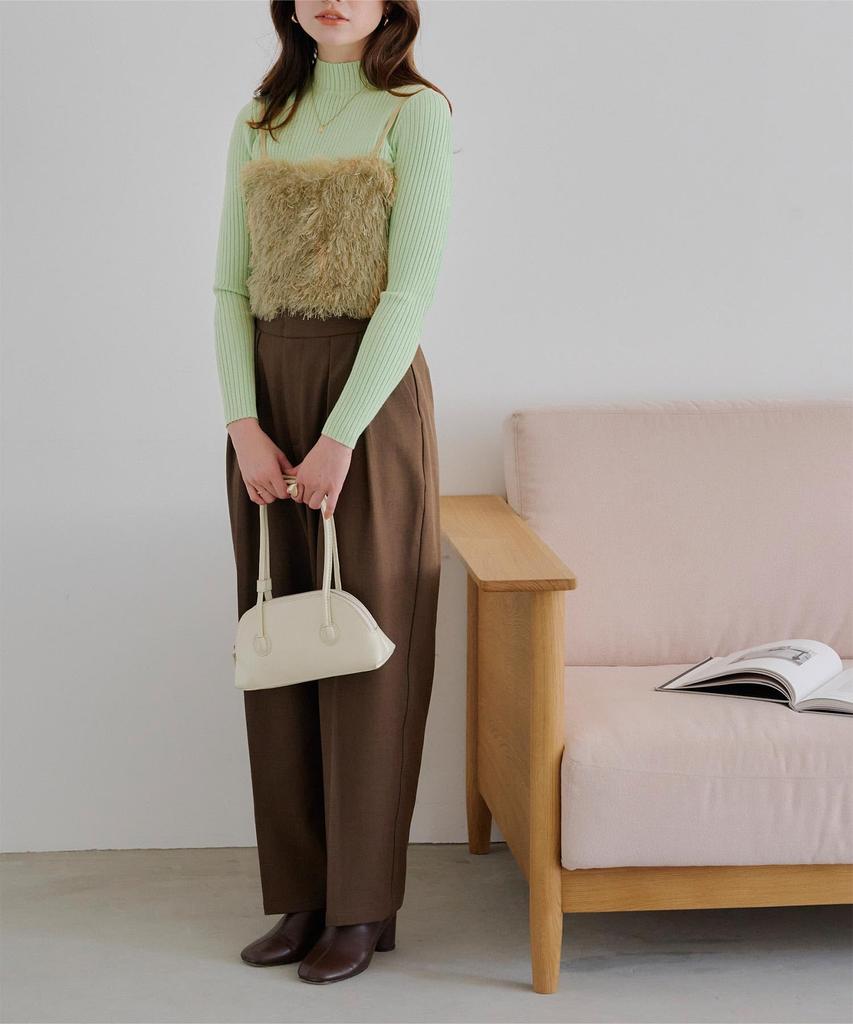 Titibait High Neck Ribbed Knit Sweater ACXP3870 Small Light Green Women's