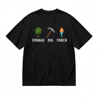 T-shirt Classique Tendance Toutes Saisons pour Homme Outil d'Aventure Silhouette Pixel Art T-shirt