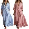Loose Women Dress Striped Long Sleeve Dress, V-Neck Collar Maxi Shirt Fit for Summer Autumn, Breathable Casual Ladies