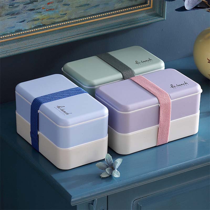 Dobbeltlags matboks Bærbar bentoboks Forseglet lekkasjesikker For skolebarn Kontorarbeider Mikrobølgeovnsbeholder Matoppbevaringsboks