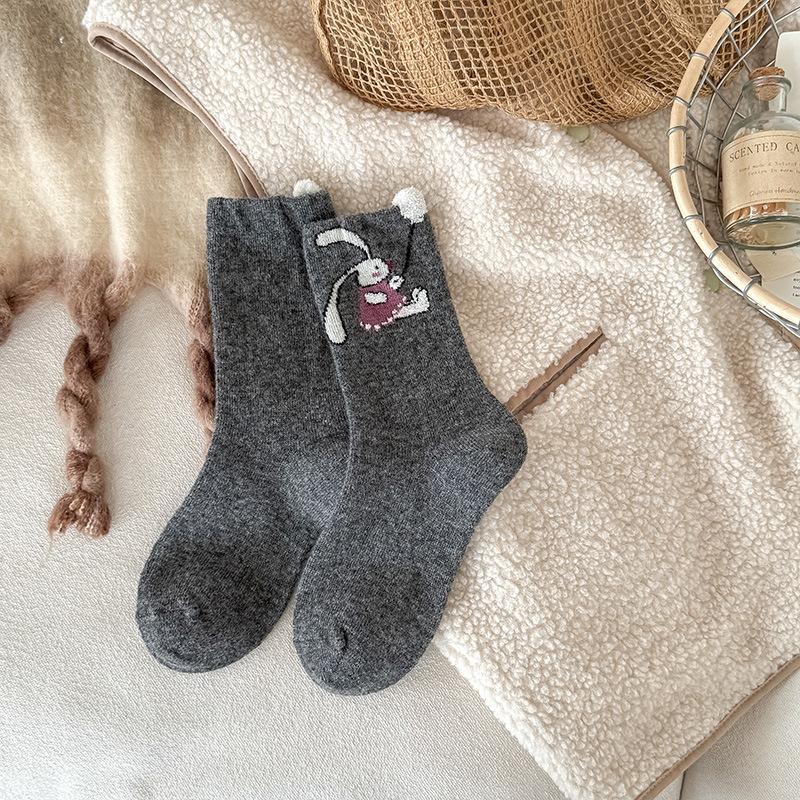 Design Wool Socks Cute Rabbit Contrast Color Coral Velvet Balloon In The Tube Women'S Socks To Keep Warm