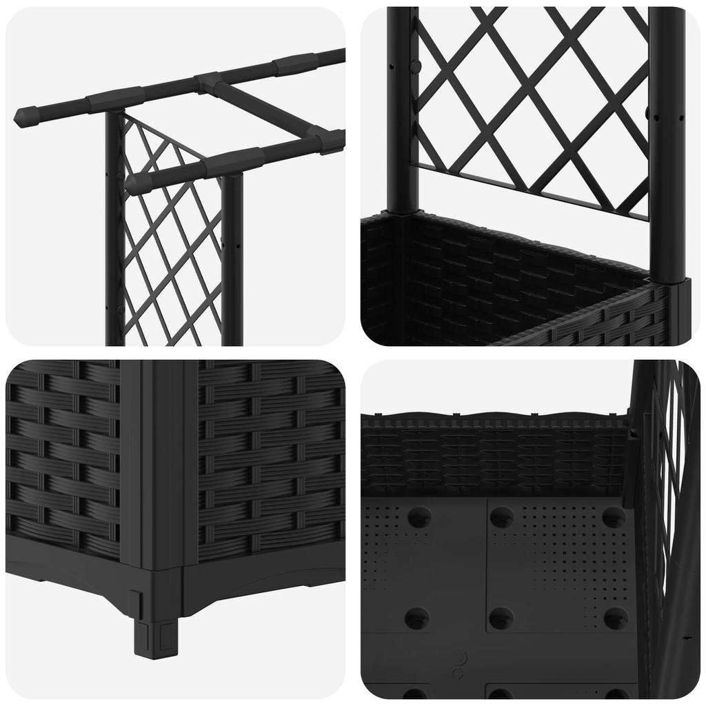 Elevated Planter with Trellis and Hanging Roof Black 164 x 40 x 123 cm PP