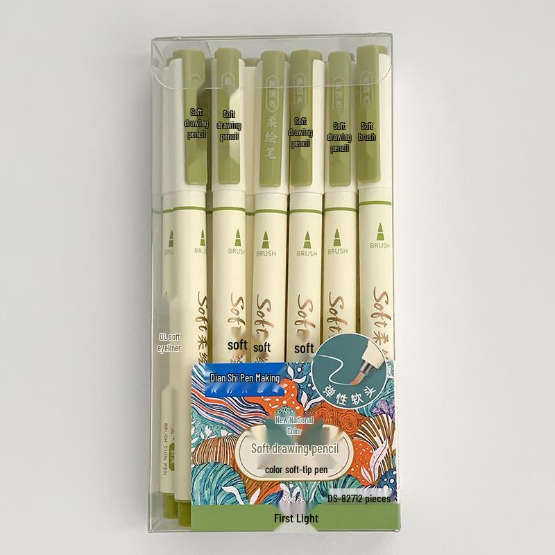 

Dian Shi 827 Soft Brush Pen Set - Quick-Dry, Water-Based, Colored Tips for Drawing, Journaling, Marking, Outlining, Signing, and Calligraphy.