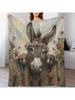 Vintage Donkey Flannel Throw Blanket, Soft Cozy Warm Fleece Farmhouse Animal Rose Floral Garden Blanket For Couch Sofa Bed, 50x60 Inch
