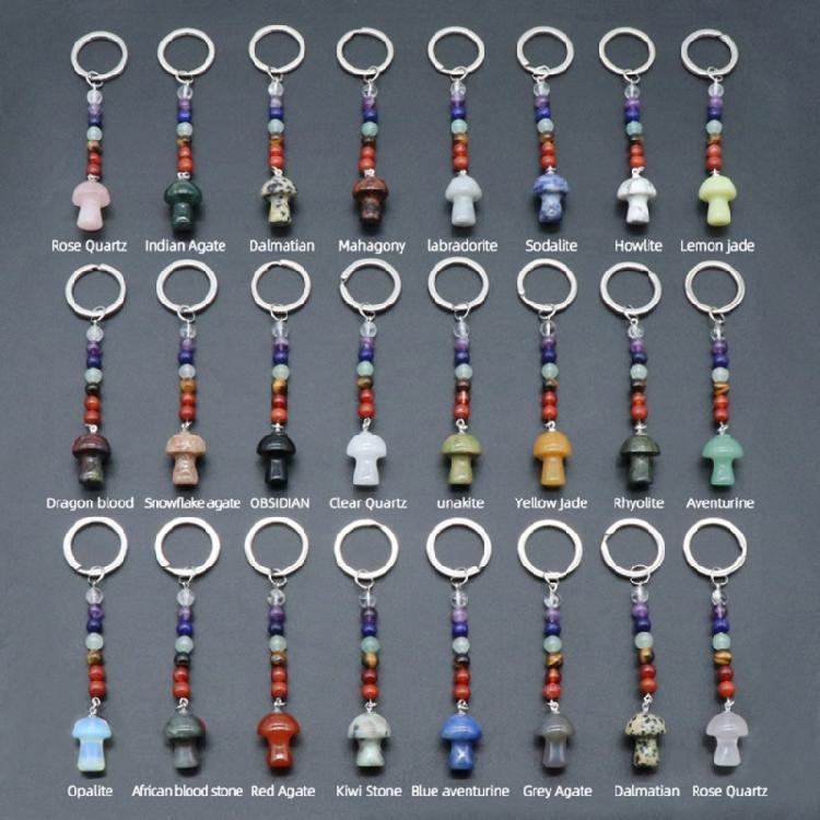 Key Chains Plant Jewelry Mushroom Shape Stone Alloy Material Key Rings for Keys