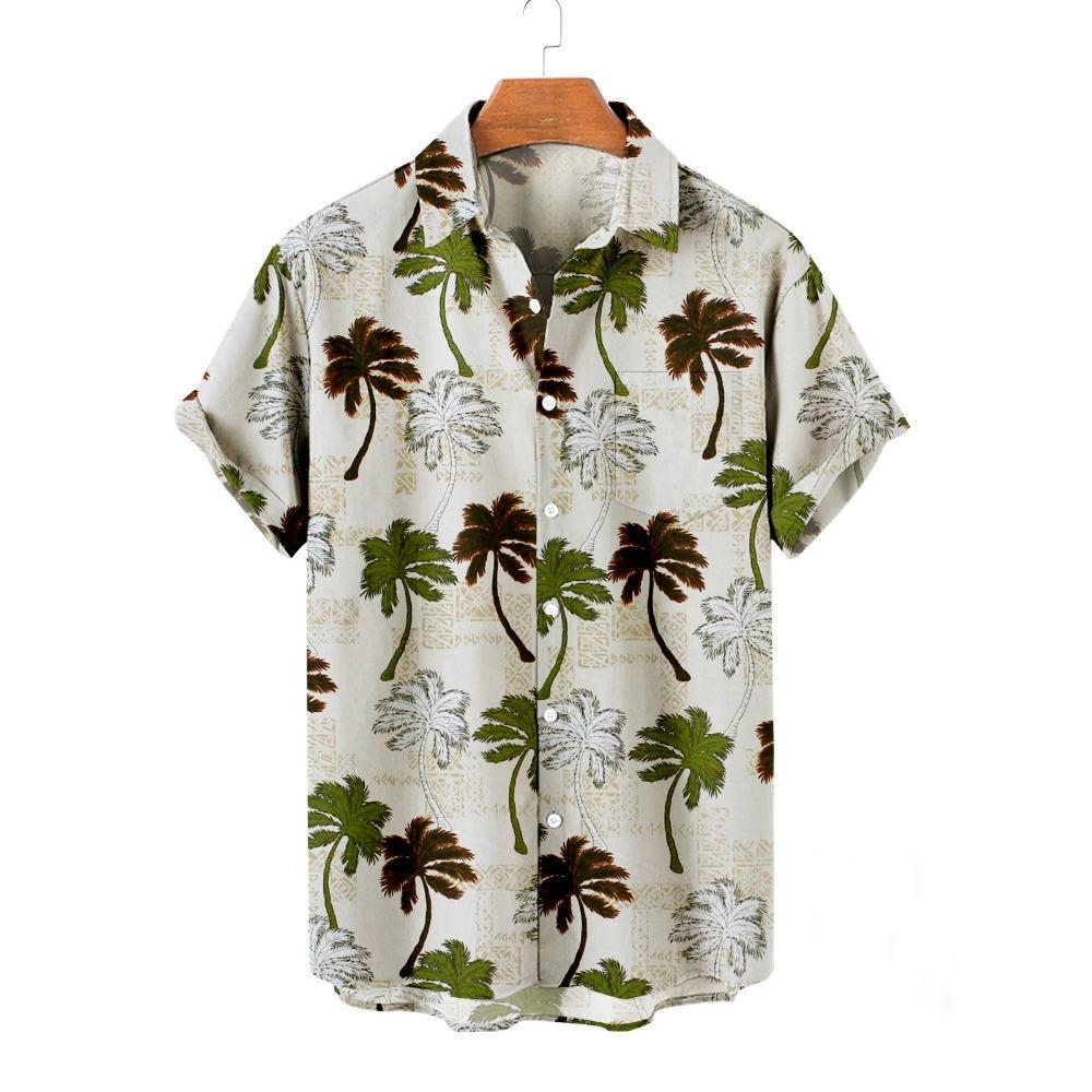 New Hawaiian Men's Floral Shirt Holiday Casual Short Sleeved Shirt Button Down Collar Shirt Men's Summer Fashion