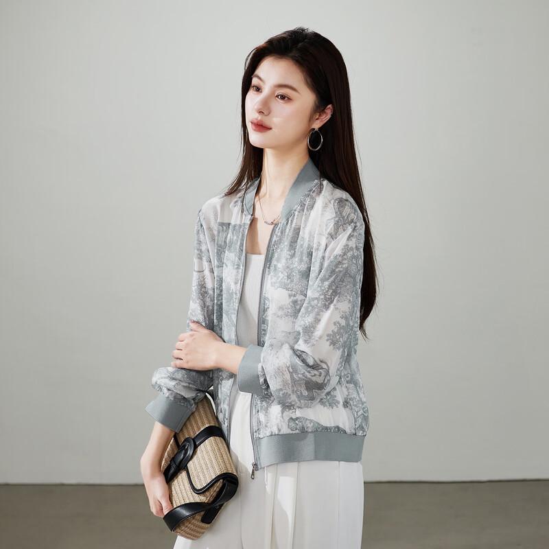SOFSIL 2026 Frühling Damen 100% Seide Bedruckte Kurze Jacke
