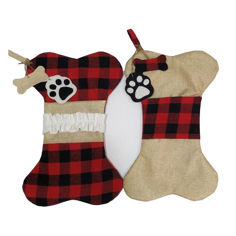 Christmas Decorative Supplies Christmas Socks Gift Bag Linen Gobble Bones Pet Christmas Decorative Socks