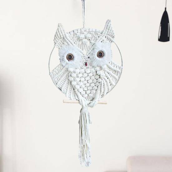 Eulen-Makramee-Kunst, Wandbehang, Boho-handgewebter Wandteppich, Dekor, Boho-Ornament für Schlafzimmer, Wohnzimmer, Küche