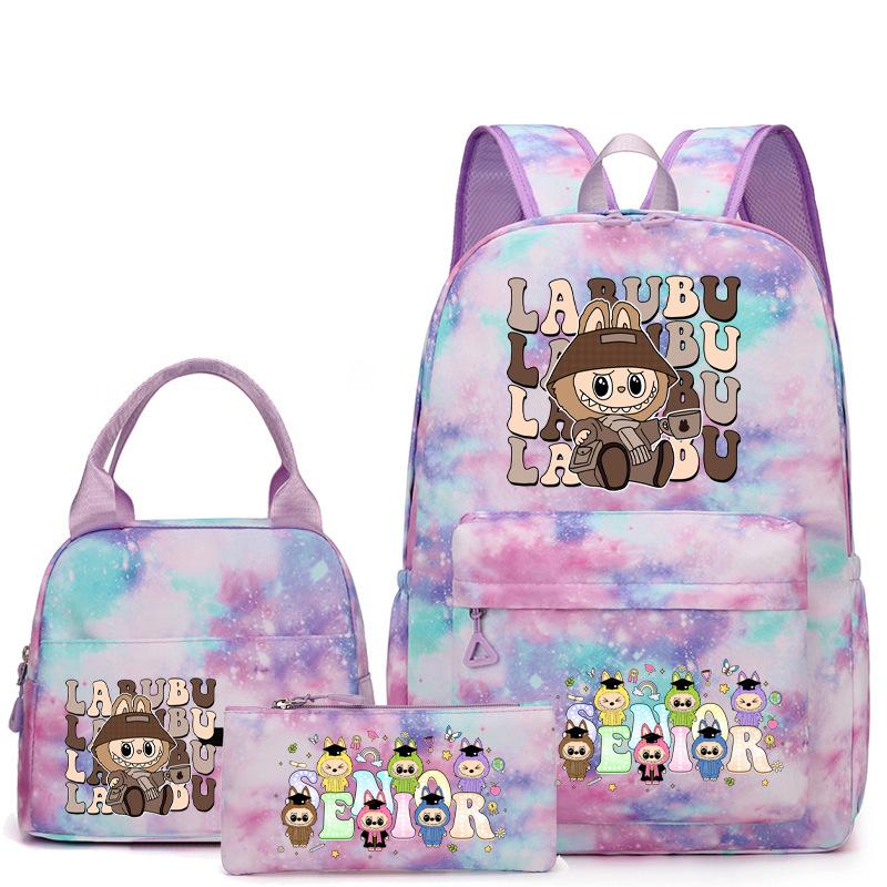 School bag cute youth, primary and secondary school students and girls lunch bag three-piece backpack set