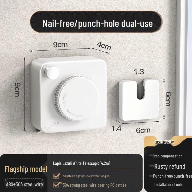 

Retractable Indoor/Outdoor Clothesline Rope with No-Drill Installation