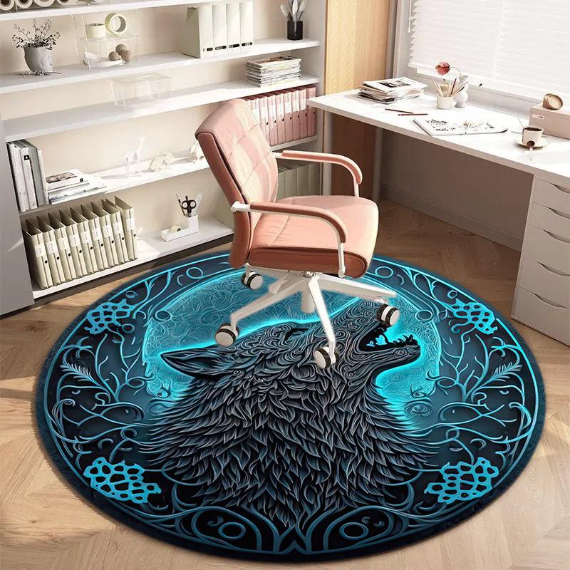 1Pc wolf theme Printed circular carpet, home door mat, outdoor travel protection carpet A1