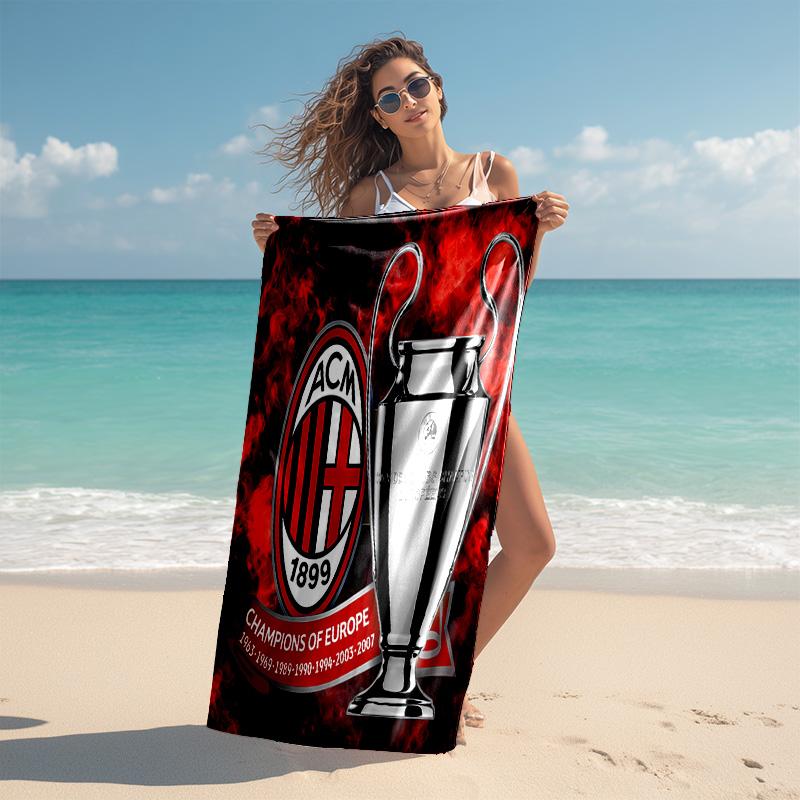 proof beach towel with Associazione Calcio Milan pattern - soft,absorbent,quick-drying,machine washable - perfect for swimming,camping,bathing