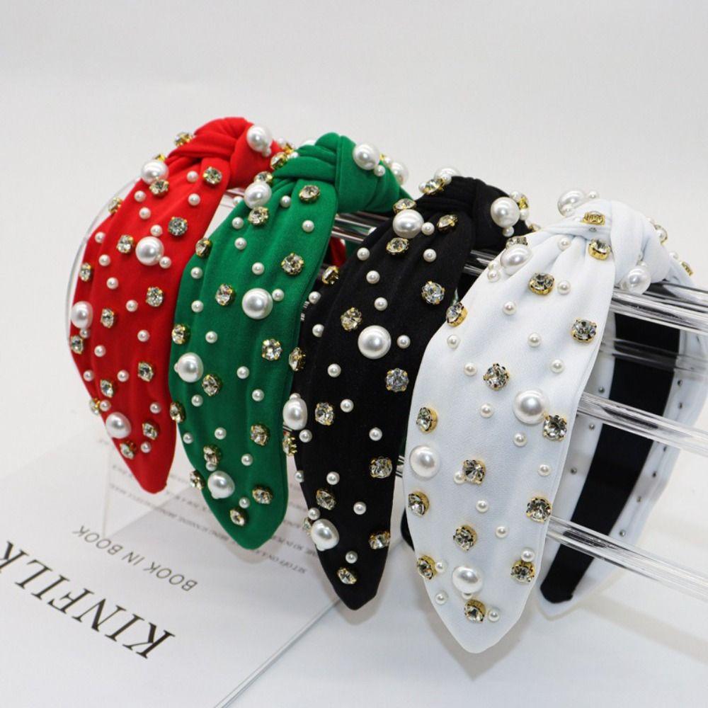 Luxury Twist Wide Edge Hairband Diamond Pearl Knotted Headband Pearl Headband  Trendy Headband