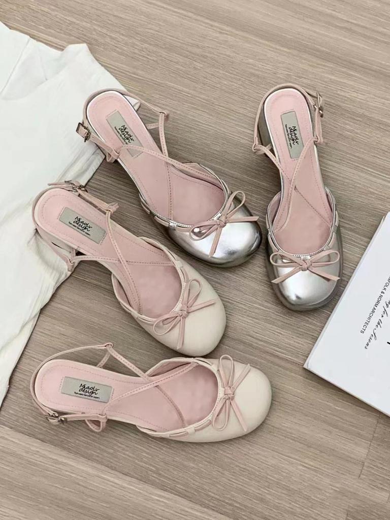 Mode Süßer Feenstil Schleifentasche Kopf Sandalen, Damen 2025 Sommer Neu Kreuzschnalle Mary Jane High Heels