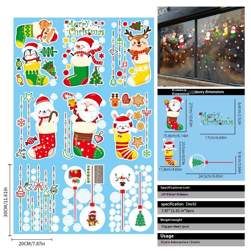 Santa Claus Christmas Ornaments Static Stickers Window Grilles Scene Arrangement Glass Doors Stickers Windows