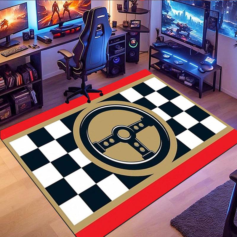 Vintage Car Garage-Themed Rug, suitable for living room, bedroom, game room, computer room and home décor.