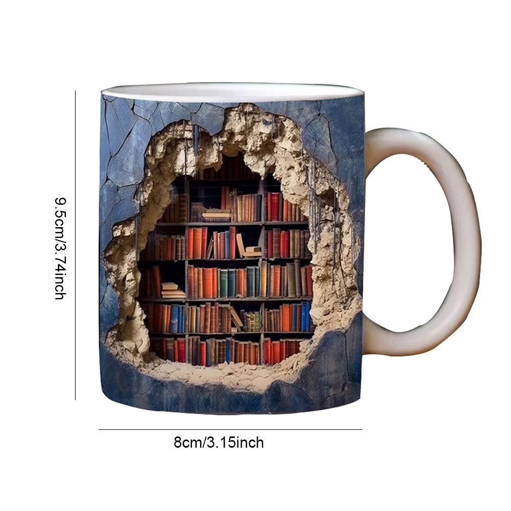 350ML 3D Bookshelf Mug Ceramic Library Bookshelf Cup Creative Multi-Purpose Birthday Gifts for Friends