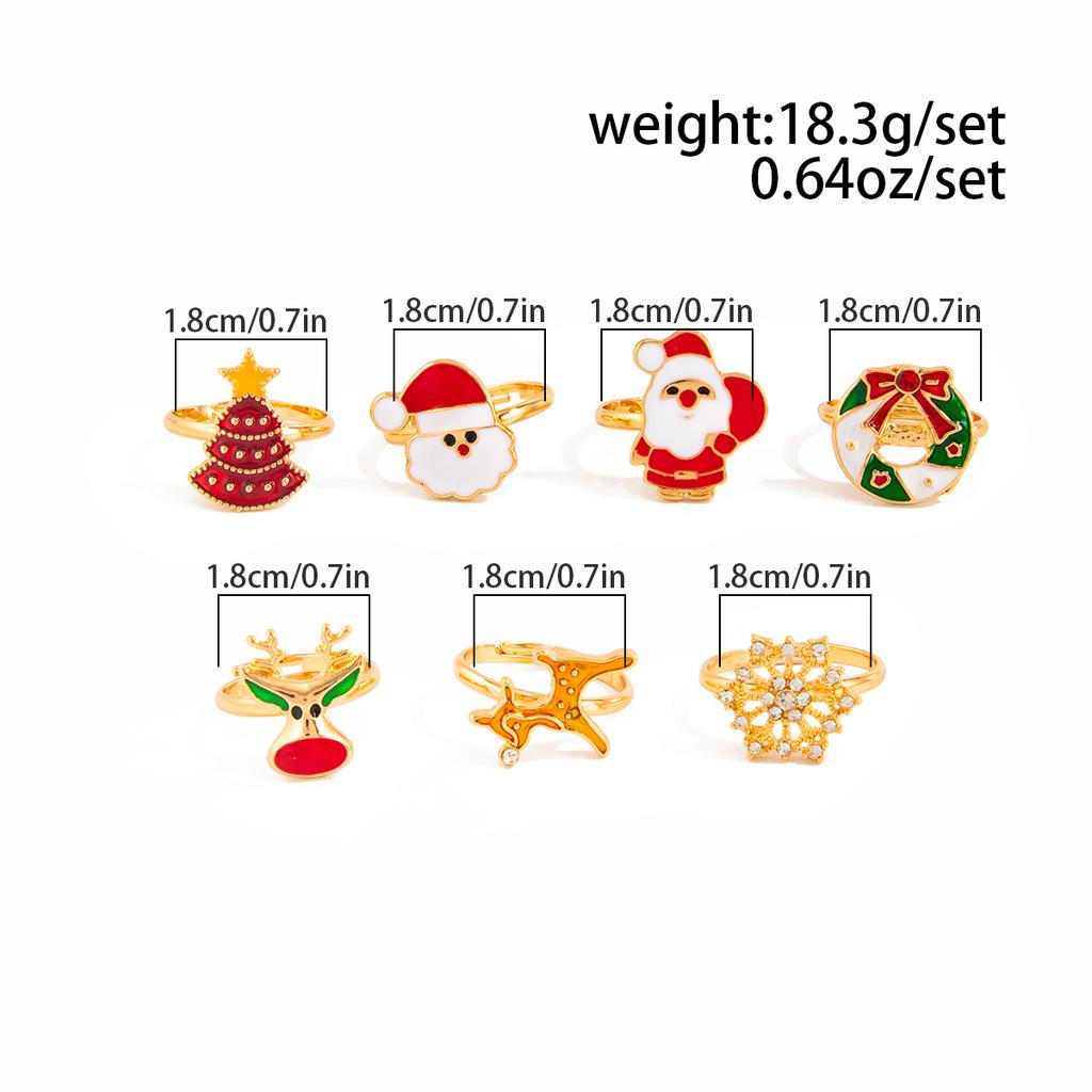 Ingemark 7Pcs/Set Trendy Deer Snowflake Christmas Tree Open Rings Women Retro Creative Adjustable Knuckle Christmas Jewelry Gift