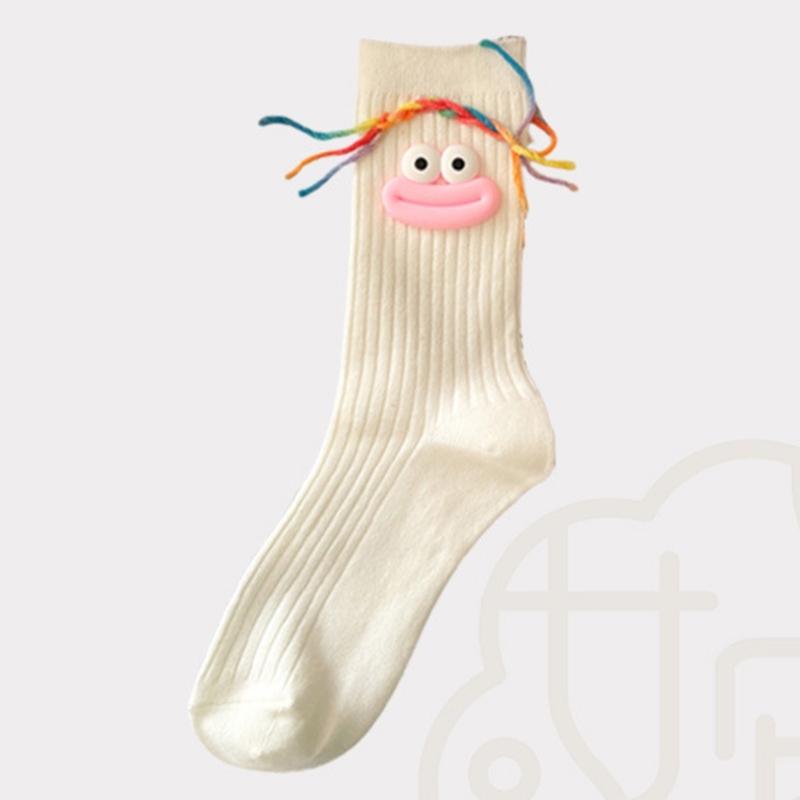 Women's Novelty Cute Large Mouth Braids Ugly Dolls Middle Tube Socks Casual Novelty Cartoon Crew Socks for Cosplay Party