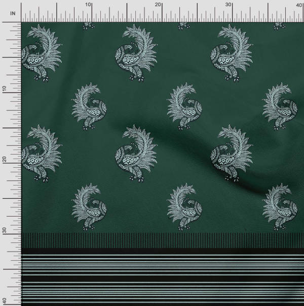 Soimoi Japonská krepová saténová látka pruhovaná a s panely s pávím vzorem, potisky po metru 42 palců