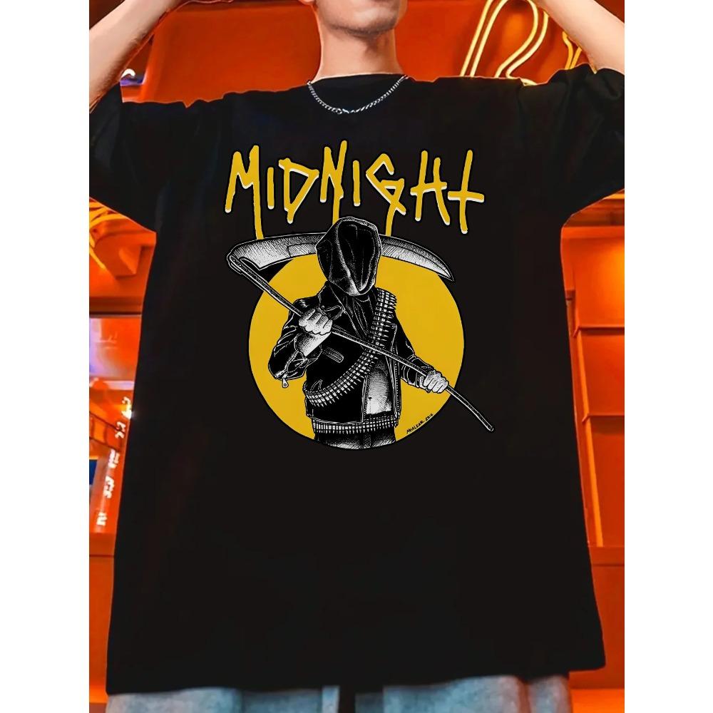 Herren Midnight Grafik T-Shirt Schwarz Lässig Sommer Polyester Rundhals T-Shirt mit Kühnem Midnight Design Maschinenwaschbar
