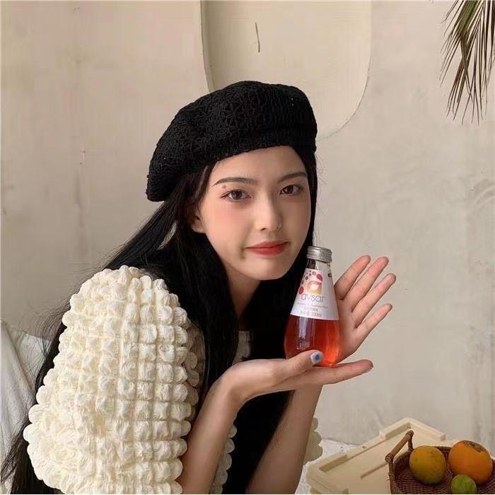 Women's Korean Style Sweet Hollow Breathable Lace Beret Summer Thin Breathable Versatile Fashionable Artist Beret Hat