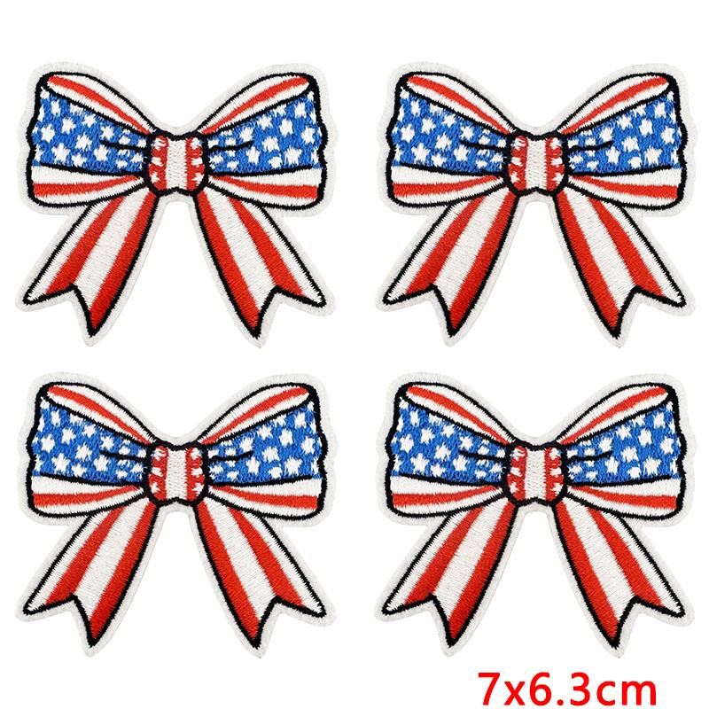 10pcs Wholesale Cartoon Full Embroidered Star Bow Iron On Patches For Clothing Diy American Flag Elements Cartoon Sew Applique 