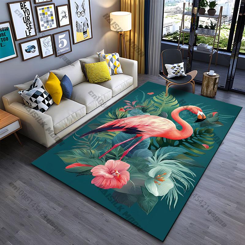 Flamingo surrounded by tropical plants carpet Yoga living room room decor children's crawling mat doormat area rug