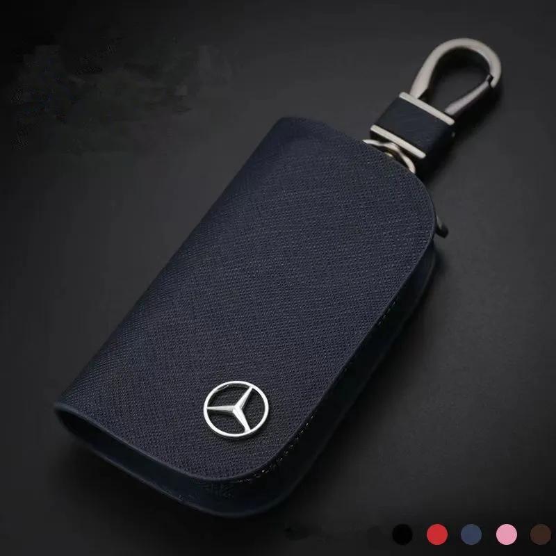 GLC GLB Leather Car Key Case Cross Pattern Car Key Cover Key Holder for Mercedes Benz New B/C/E Class A Class C200L GLC GLK CLA