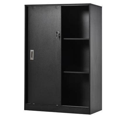Office Cabinet 2 Lockable Sliding Doors Dim. 80L X 40W X 120H Cm 2 Shelves Particle Board Black